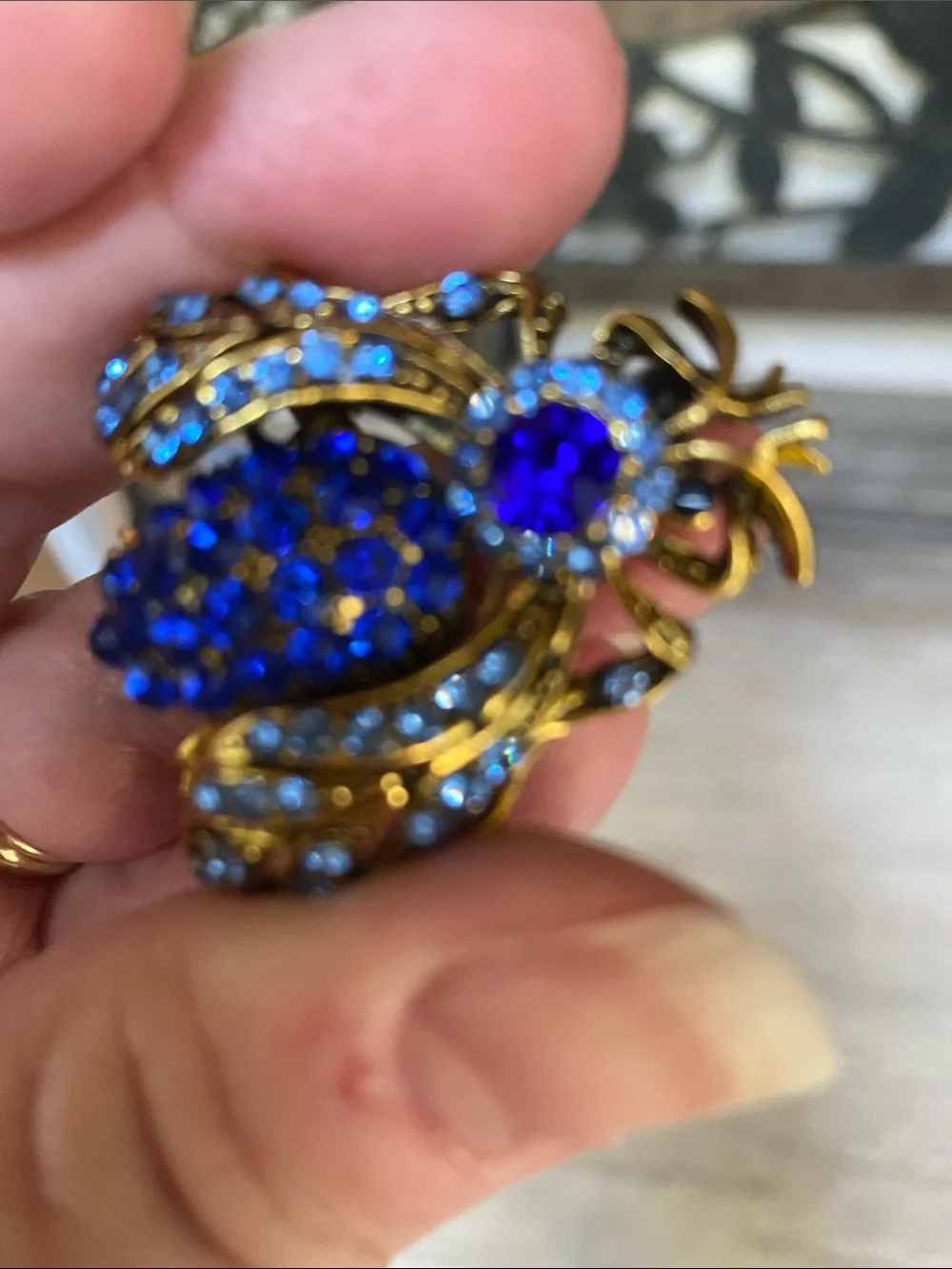 Gold-Tone Brooch with Sapphire Blue Crystals - Women Jewelry